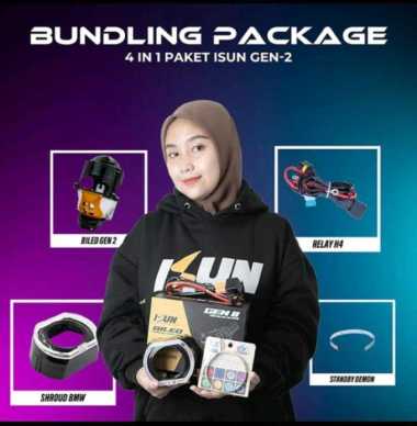 ISUN BILED Paket Bundling GEN-2 dengan Shroud BMW Classic Demon Eyes dan Kabel Relay 4in1 DC12V ..LA