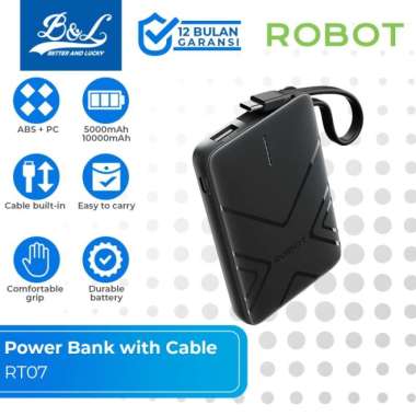 ROBOT RT07 RT17 Power Bank 5000mAh 10000mAh Built-in Kabel Type-C 5000 mah