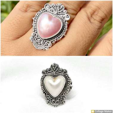 Cincin Ring Perak Silver Bali Asli 925 Mutiara Pearl Mabe Hati Love Wanita Pria Laki Etnik Custom 9 