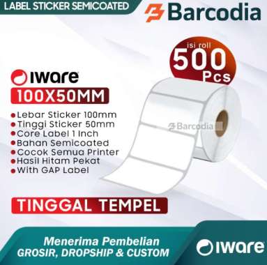 LABEL BARCODE SEMICOATED 100x50 STIKER 100 x 50 ISI 500 PCS