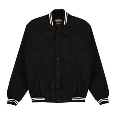 JAKET PRIA - MELTON BLACK BASEBALL JACKET - BOMBER JACKET - VARSITY S