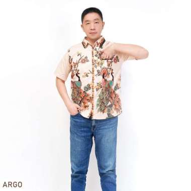Evercloth Argo Man Kemeja Batik Pria Lengan Pendek Cream Batik Couplee SIZE XL