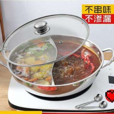 Panci Shabu Shabu 2 Sekat Stainless Steel Panci Steamboat Kukus Serba