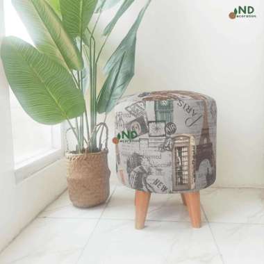 ND KURSI STOOL MOTIF DAUN SOFA STOOL BULAT SOFA CAFFE Diameter 35cm Tinggi 45cm Paris Abu