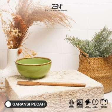 ZEN Mangkok Keramik Green Rustic Brown/ Mangkok Cereal Estetik 16cm