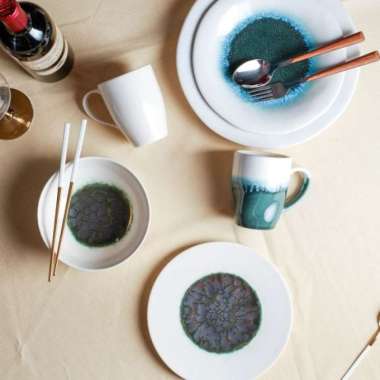 Brewsuniq - Shoreline Dark Green Series / Piring Mug Makan Minum Cantik Unik Minimalis Squeezed Mug
