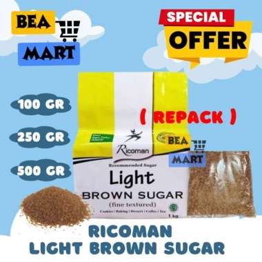 Ricoman Light Brown Sugar 100gr 250gr 500gr 1kg | Rikoman Gula Aren Bubuk Gula Merah Tebu Kemasan Re