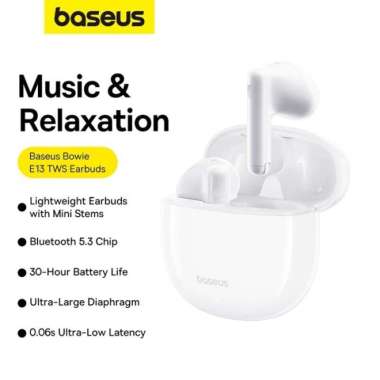 BASEUS BOWIE E13 TWS BLUETOOTH 5.3 EARBUDS LOW LATENCY MODE Hitam