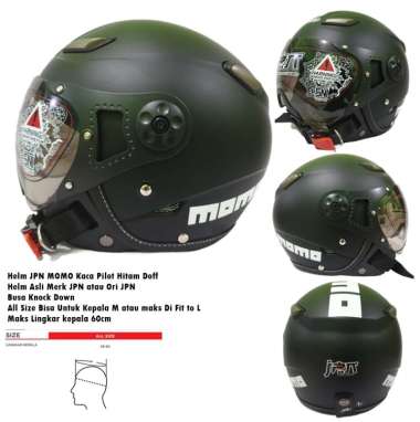 Helm Dewasa Kaca Pilot Retro Klasik Japstyle JPN MONSA MOMO / Kawai KP 08 Kaca Riben Hitam Doff SNI 