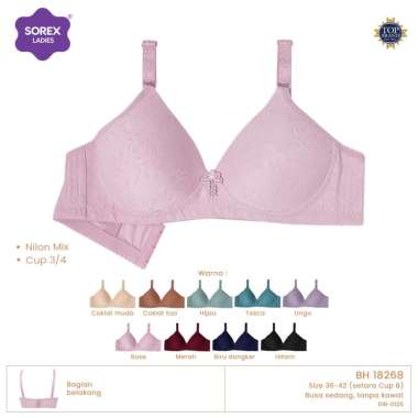 Sorex Bra Busa Sedang Tanpa Kawat Cup B Kait 3 Bra Harian BH 18268 Size 40 Ungu