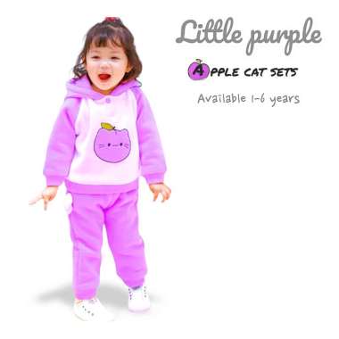 little purple-setelan sweater Hoodie anak perempuan motif kucing usia 1-6 tahun Int:L Ungu