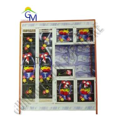Lemari Piring Keramik MagicCom 4 Pintu Laci Alumunium Kaca