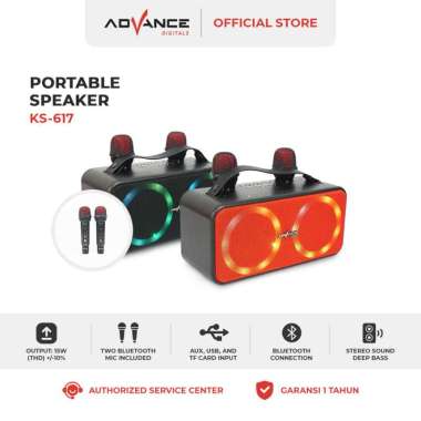 ADVANCE Speaker Bluetooth Karaoke KS-617 Free 2Mic Wireless Red