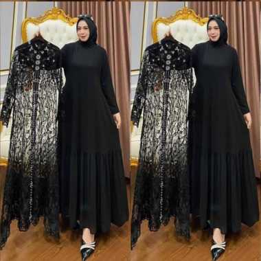 Kiukiu Zallia Dress - Gamis Outer Brukat Payet Premium Mewah - Dress + Outer 2 in 1 Gamis Pesta Dres