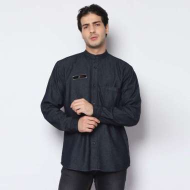 2nd RED Kemeja Denim Glorys Krah Mandarin K-Tempel Hitam Aspal 182501 2XL