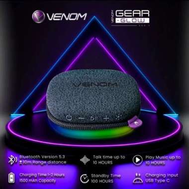 Venom Gear Glow VGG Speaker Bluetooth Portable Bass LED Bluetooth 5.3