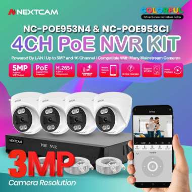 Nextcam paket kamera cctv poe 4 camera indoor+ nvr 4channel 5mp Komplit kabel lan cctv colok langsun
