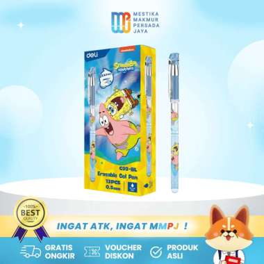 Deli Erasable Gel Pen Spongebob | Pulpen Gel 0.5mm Tinta Hitam/Biru EG93 Hitam