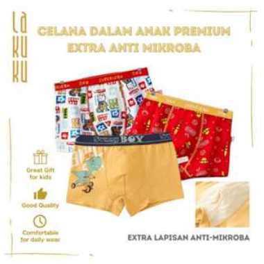 Lakuku - Boxer Premium Celana Dalam Anak Laki Katun dengan extra lapisan kain Blue G7x L