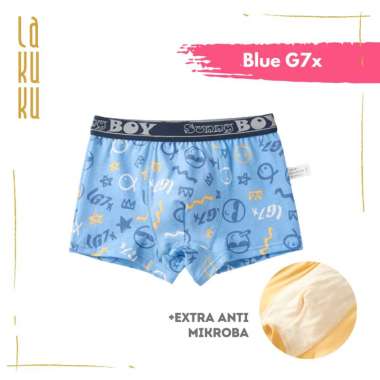 Lakuku - Boxer Premium Celana Dalam Anak Laki Katun dengan extra lapisan kain Blue G7x M