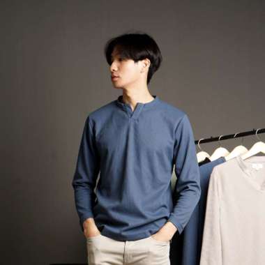 Nawla - Baju Atasan Pria Lengan Panjang Bahan Waffle kerah v neck Kaos Uniqlo | Kaos H&M | Kaos Zara