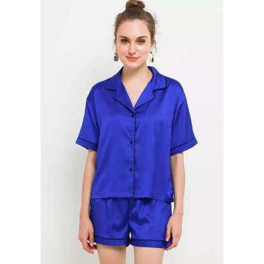 Gaff Blouse Short Pants Satin Silk Set Risma XL Royal Blue