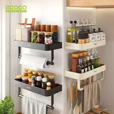 ECOCO Multipurpose Wall Mounted Storage Aluminium Rack - Rak Penyimpanan Bumbu Dapur, Tanpa Pukulan,
