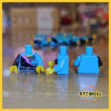 LEGO PARTS 973pb1112c01 Torso Medium Azure - Black Wrap Dress with Belt and Dark Pink Lightning Bolt