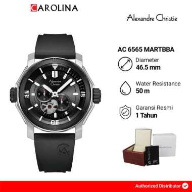 Jam Tangan Pria Alexandre Christie Chronograph AC 6565 MARTBBA Black Dial Black Rubber Strap