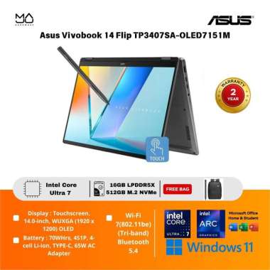 Laptop ASUS Vivobook 14 Flip TP3407SA-OLED7151M - Matte Gray [Intel Core Ultra 7 Processor / Intel A