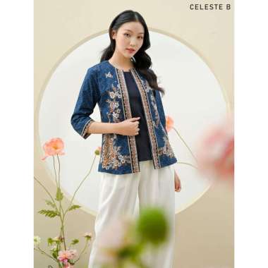 Evercloth Celeste Atasan Batik Wanita Lengan Panjang Blouse Blazer Luaran Dalaman Baju Batik Perempu