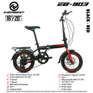 SEPEDA LIPAT EVERBEST by PACIFIC EB-903 7 SPEED DOUBLE DISC BRAKE 16 inch 20 inch 16 inch Black Pink