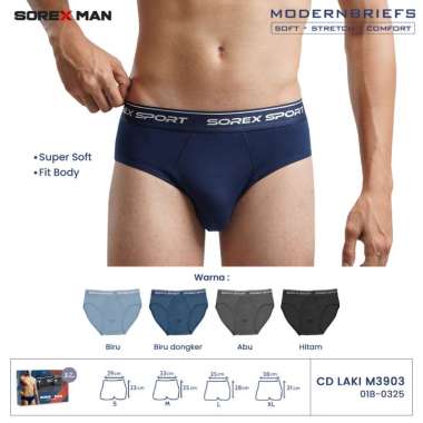 (3 PCS) Sorex Man Celana Dalam Segitiga Sport Brief Pria Super Soft CD LK 3903 M