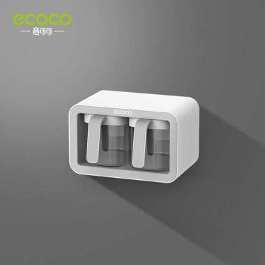 Ecoco Wall mounted seasoning box - Tempat wadah bumbu dapur gula aestetik Double Cups Gray