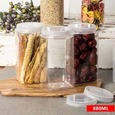 Food Container Square 880 ml (8x8x16.5 cm) - Korea No.1 Food container toples bening transparan plas