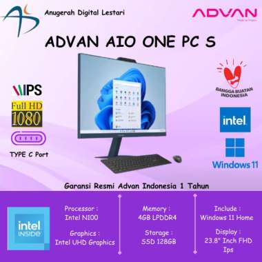 Advan AIO OnePC S Intel N100 4/128GB SSD WIN 11 Home 23.8"FHD IPS Upgradeable