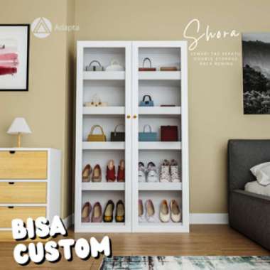 Adapta - Lemari Tas Sepatu Double Storage 2 Pintu Kaca Bening Minimalis Modern - Rak Sepatu dan Tas 