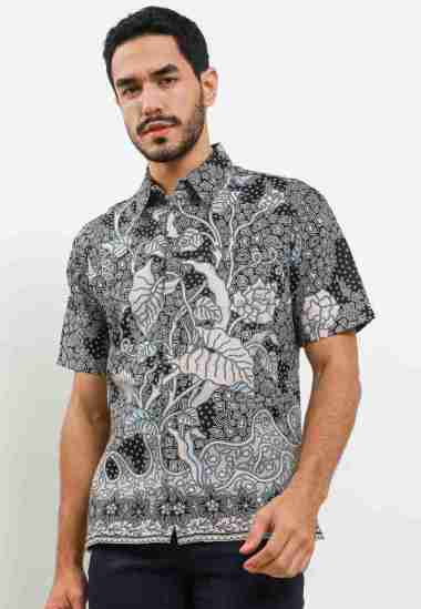 Arjuna Weda Hem Body Fit Batik Daun Waru 53184072 - Hitam S