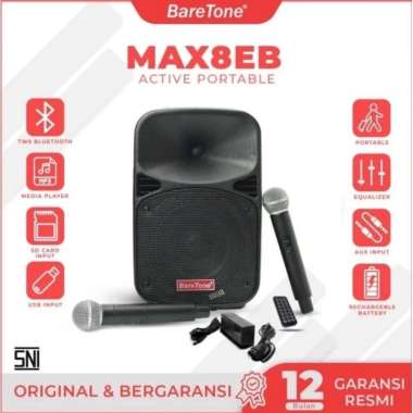 SPEAKER PORTABLE WIRELESS BARETONE MAX08EB MAX8EB ( 8 INCH ) ORIGINAL