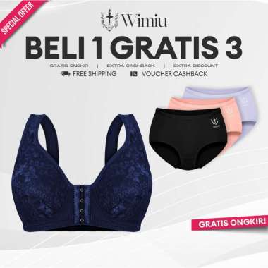 WIMIU PAKET HEMAT BH BRA WANITA KAIT KANCING DEPAN BH TANPA KAWAT 100218A + CD 3PCS CELANA DALAM WAN