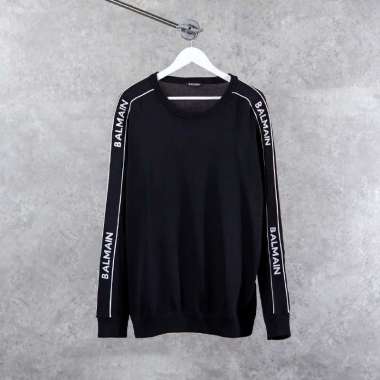 Sweater BALMAIN BAND TAPE TEXT SHOULDER WHITE BLACK SWEATSHIRT 100% ORIGINAL XL