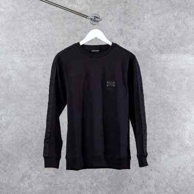 Sweater BALMAIN BAND TAPE TEXT SHOULDER BLACK SWEATSHIRT 100% ORIGINAL S