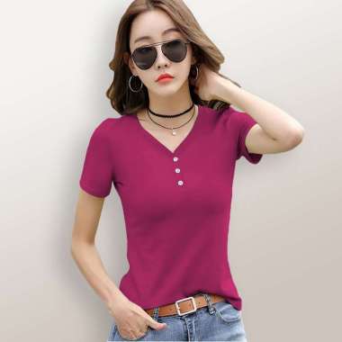 Kaos Tshirt Lengan pendek Wanita Gaya korea variasi kancing - Jfashion Kinara pink
