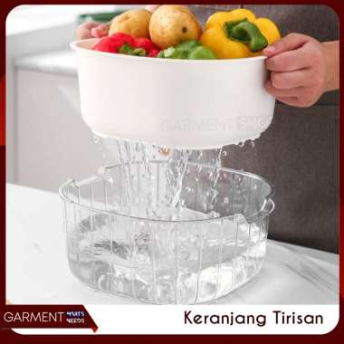 Baskom 2in1 Tirisan Cuci Buah Sayur Transparan Wadah Saringan Peniris Estetik Multifungsi 2 L
