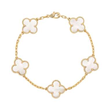 Van Cleef & Arpels Vintage Alhambra 5 Motifs Bracelet Yellow Gold/Mother of Pearl White