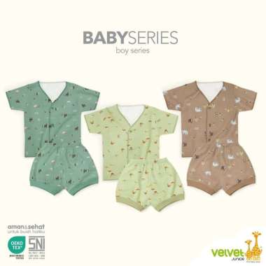 Velvet Junior Baby Series 3 Boy - Setelan Kancing Tengah Pendek+Celana Pendek NB Neci