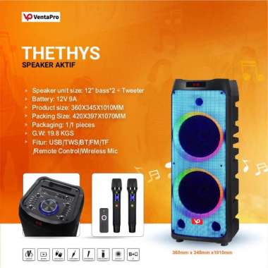 VENTAPRO SPEAKER THETHYS 12 INCHI DOUBLE BASS - SPEAKER BLUETOOTH PORTABLE SUARA MANTAP - THETHYS - 