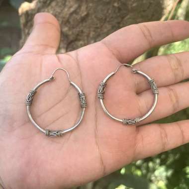 Anting Earrings Perak Silver Bali Bulat Hoop Polos Budhis Lebar Asli 925 Wanita Custom Elegant