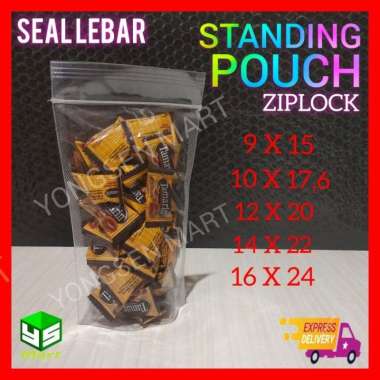 Plastik standing pouch / plastik klip kemasan makanan transparant bening 9 x 15