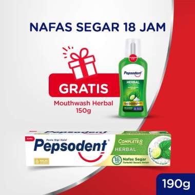 Buy Pepsodent Complete 8 Pasta Gigi Herbal [190 g] Free Pepsodent Mouthwash Herbal [150 mL]